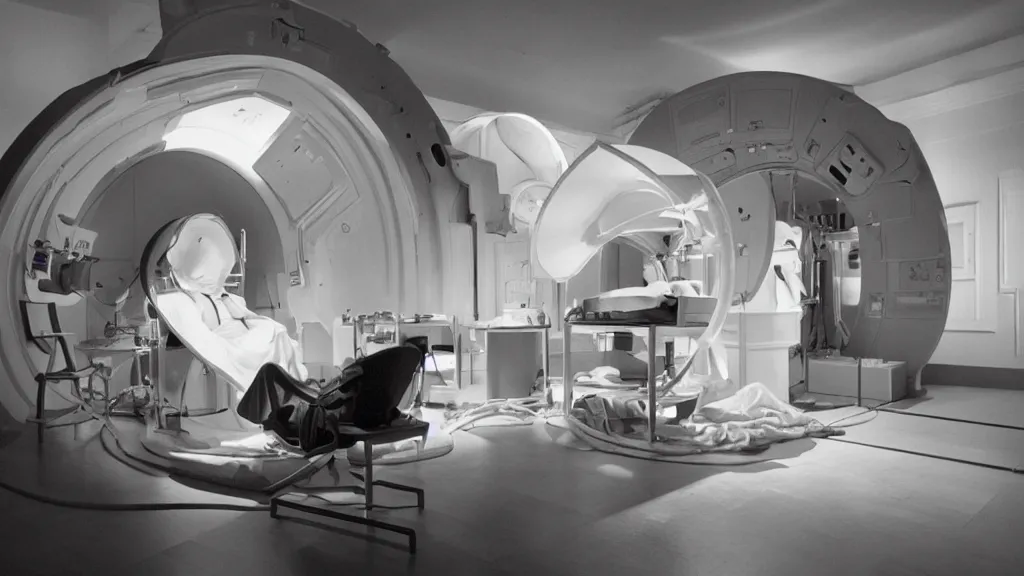 Image similar to an mri section of james cavell in the living room, film still from the movie directed by denis villeneuve with art direction by salvador dali, wide lens