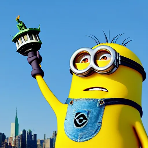Prompt: a minion as the statue of liberty