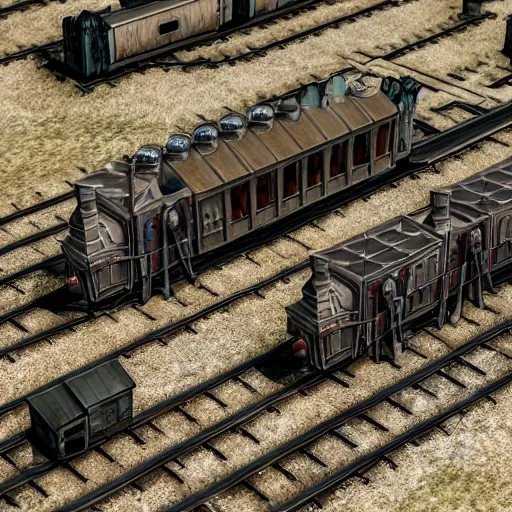 Prompt: a anthromorphic train post-apocalyptic miniatures wargame Photorealistic HD 8k highlights and shadow detailed High Resolution