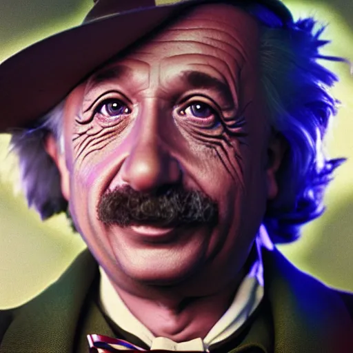 Image similar to ( ( albert einstein as willy wonka ) ) in gears of war, splash art, movie still, cinematic lighting, dramatic, octane render, long lens, shallow depth of field, bokeh, anamorphic lens flare, 8 k, hyper detailed, 3 5 mm film grain