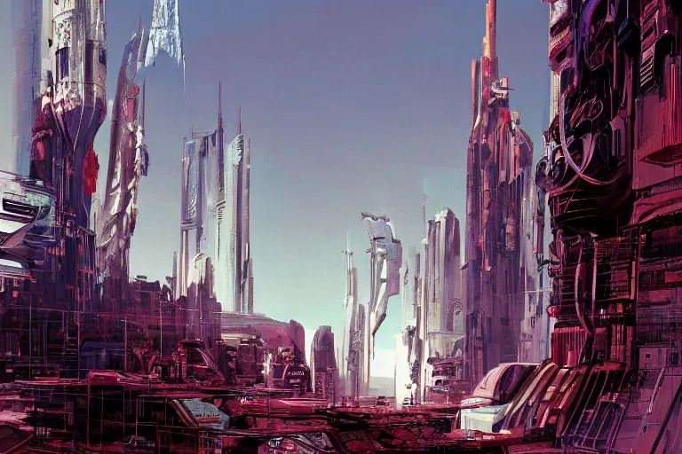 Prompt: comic book illustration, wide view of a very tall structure hovering 10 feet above the ground, the ground below it is scorched and cracked, cyberpunk concept art by Syd Mead, highly detailed, intricate, sci-fi, sharp focus, Trending on Artstation HQ, deviantart