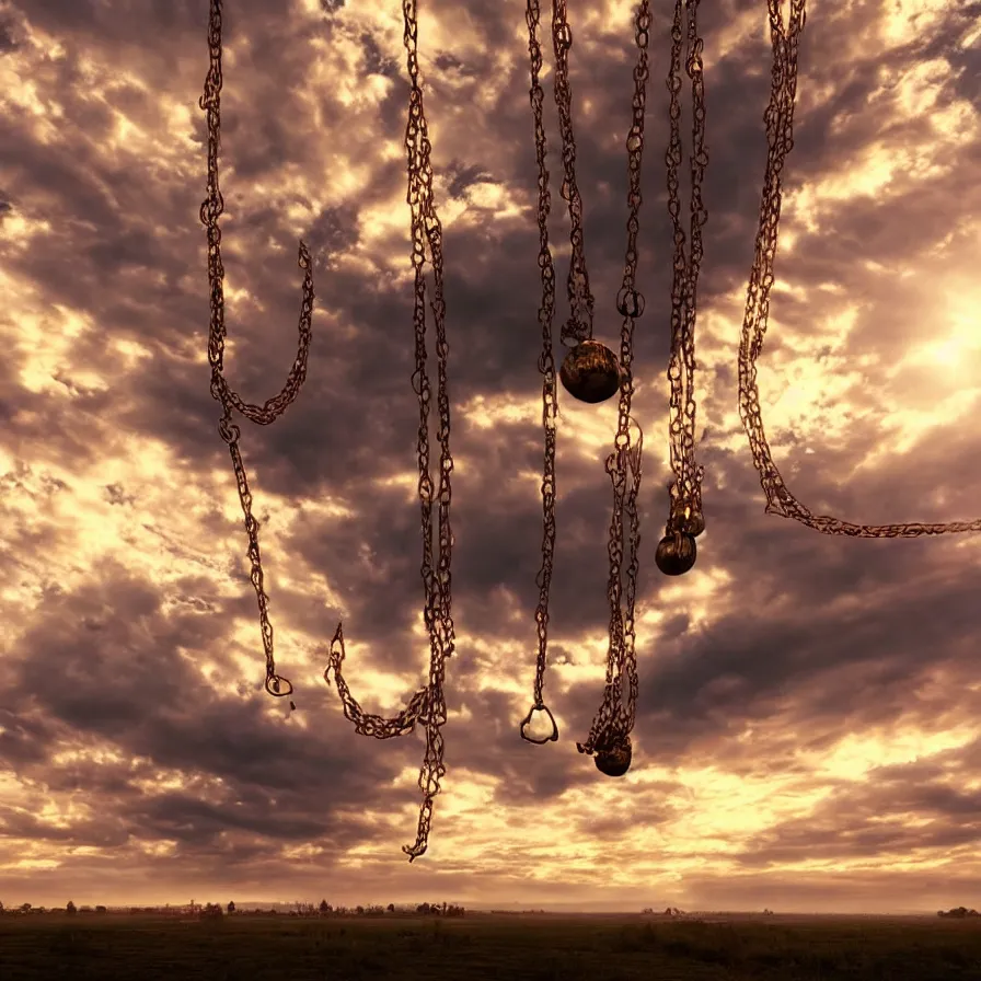 Image similar to beautiful blimps! high in the sky, copper chains hanging from the edges, ( ( steampunk styled ) ), golden hour, steam clouds, clouds, award winning photography, highly detailed, low poly, extremely wide angle