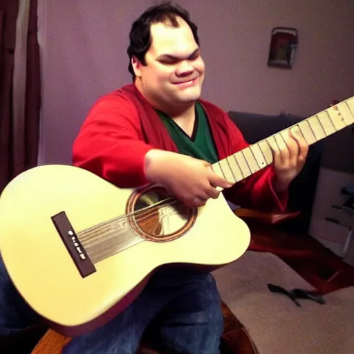 Prompt: pudge from dota 2 playing on a guitar