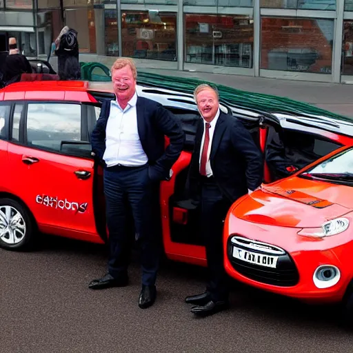 Prompt: steve mclaren driving a clown car