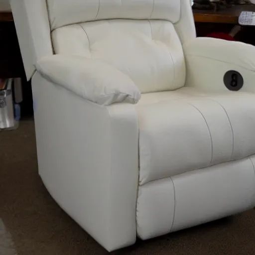 Image similar to a recliner covered in long white fur