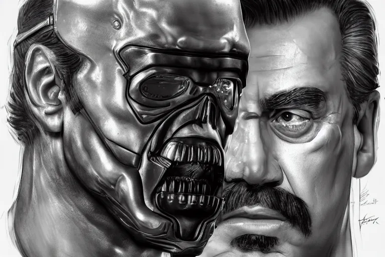 Image similar to saddam hussein as t - 8 0 0, unreal engine, concept art, artstation, highly detailed render