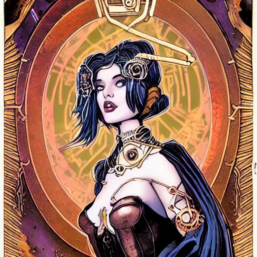 Prompt: an ethereal steampunk sith princess, grimdank tarot card by james jean and steven belledin