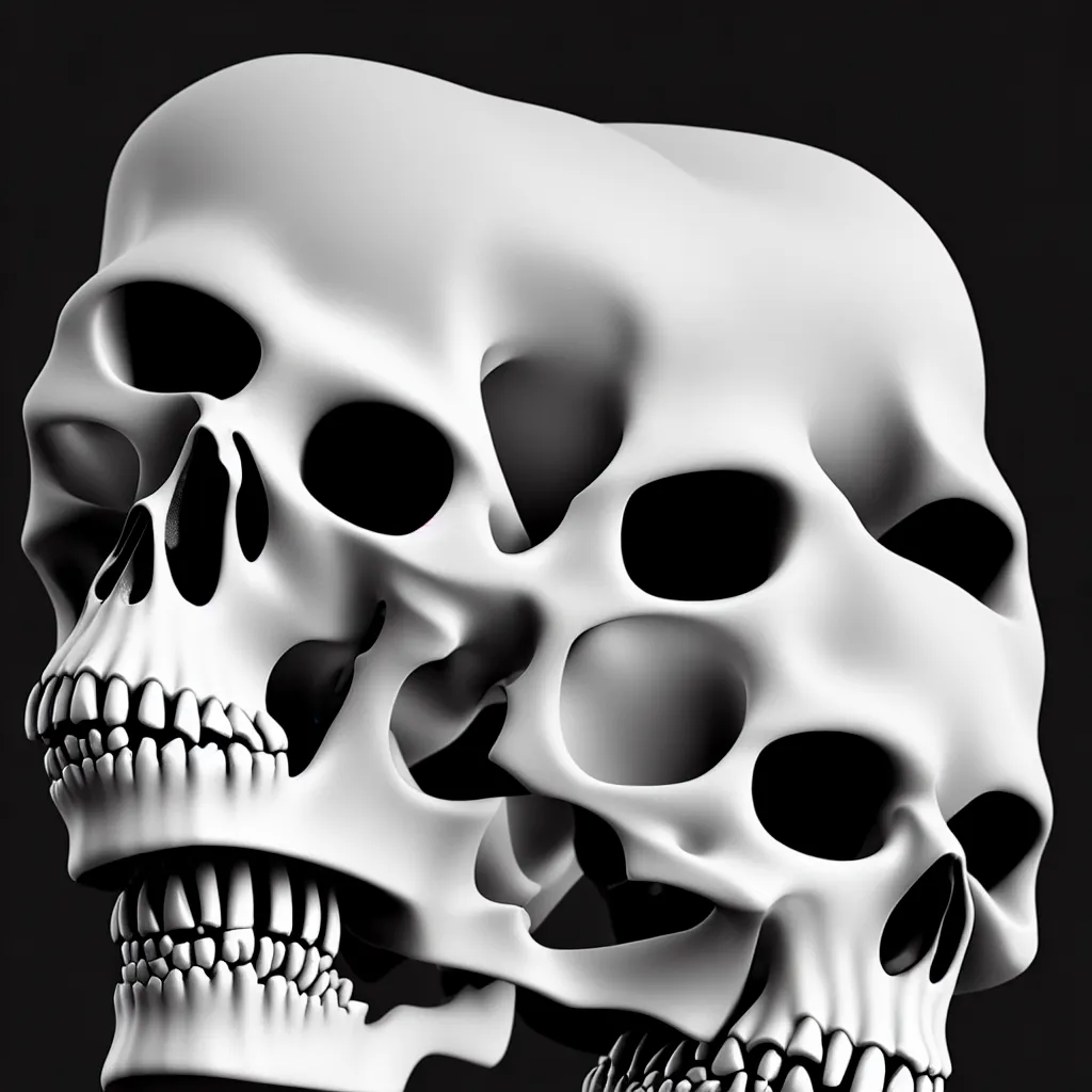 Image similar to black and white light 3D geometry, skull, matte bright highly detailed, poetic, 3D render, digital art, octane render, 8K artistic photography, photo-realistic, by Dora Maar