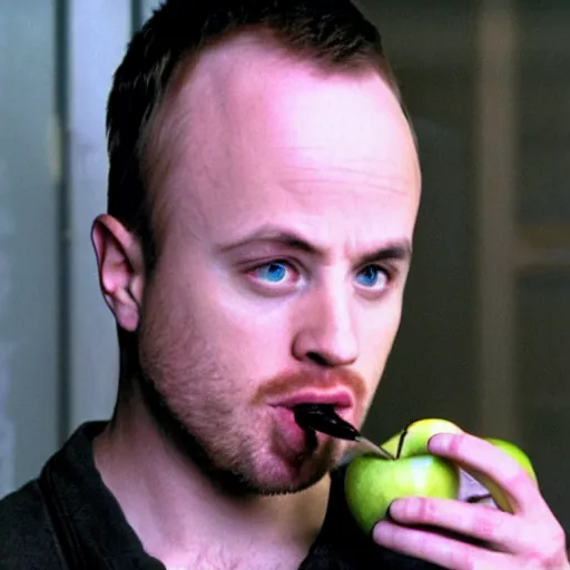 Image similar to jesse pinkman eating an apple