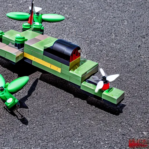 Image similar to military drone made of lego, toy, high resolution photo