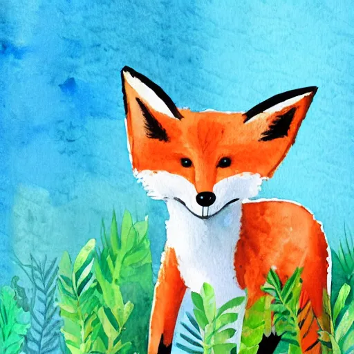 Image similar to watercolor, children book illustration, fox, white background