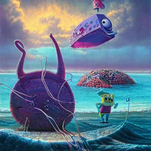 Prompt: surrealism spongebob, epic, cinematic shot, 8k, by Bruce Pennington, sharp focus, highly detailed, saturated
