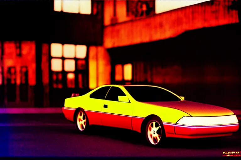 Image similar to stylized poster of a single toyota soarer concept, thick neon lights, ektachrome photograph, volumetric lighting, f 8 aperture, cinematic eastman 5 3 8 4 film