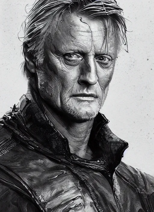 Image similar to portrait of rutger hauer, marvel comics, dark, intricate, highly detailed, smooth, artstation, digital illustration by ruan jia and mandy jurgens and artgerm and wayne barlowe and greg rutkowski and frank frazetta