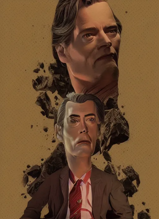 Image similar to Twin Peaks movie poster artwork by Michael Whelan and Tomer Hanuka, Rendering of Kyle MacLachlan resists the body horror, from a scene from Twin Peaks, clean, full of detail, Matte painting, trending on artstation and unreal engine