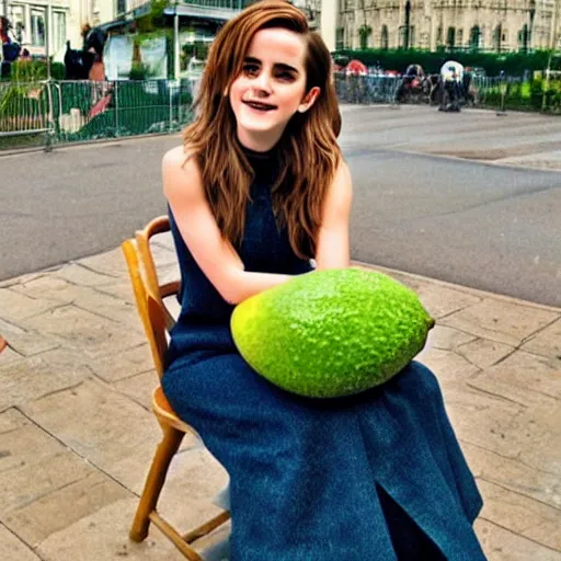 Image similar to emma watson as an avocado chair