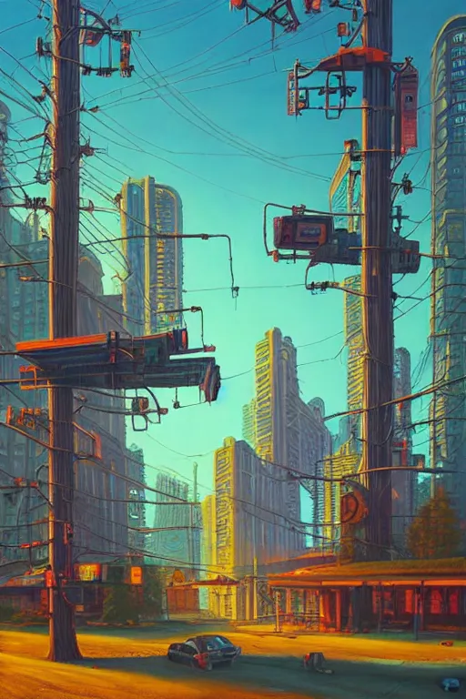Image similar to downtown toronto in a redwood solar punk vision, oil on canvas by klaus burgle, simon stalenhag, ultra - realistic 3 d depth shading