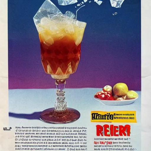 Image similar to new drink ad, retro, 8 0 s, magazine, old paper, crumpled page