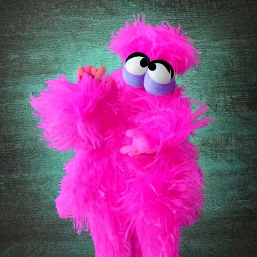 Prompt: hot pink feather boa muppet