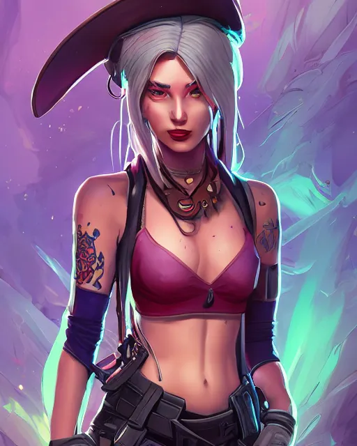 Image similar to jynx arcane valorant agent beautiful female tattoo symmetrical face eyes full length fantasy art apex fortnite Video game icon, 2d game art gta5 cover , official fanart behance hd artstation by Jesper Ejsing, by RHADS, Makoto Shinkai and Lois van baarle, ilya kuvshinov, rossdraws