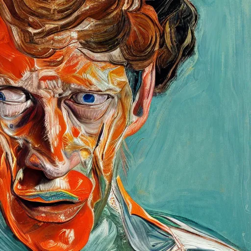 Prompt: high quality high detail expressionist painting of a man in agony by lucian freud and jenny saville and francis bacon, hd, anxiety, turquoise and orange