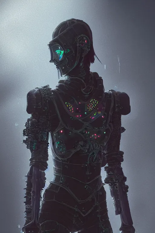 Prompt: [ grimes in medieval cyberpunk armor ]! holding a [ sword in her hand ]! looking out into the [ futuristic cyberpunk city ]!, 3 d render!, trending on [ zbrush ], 4 k!, cgsociety contest winner, award winning, neon! lighting, neon subsurface scattering!, intricate, full - body!, volumetric lighting!