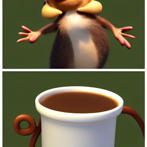 Image similar to a cute coala drinking cofee. pixar disney 4 k 3 d render funny animation movie oscar winning trending on artstation and behance. ratatouille style.