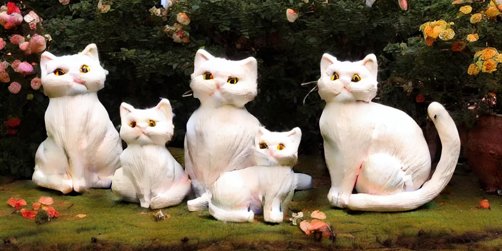 Prompt: 3 d precious moments plush cat with realistic fur, precious moments hawthorne village porcelain figures, precious moments, master painter and art style of john william waterhouse and caspar david friedrich and philipp otto runge