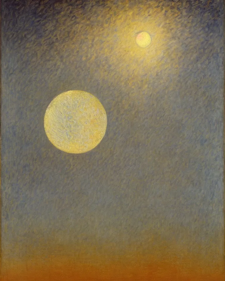 Image similar to achingly beautiful painting of a the moon on a gold background by rene magritte, monet, and turner. piranesi.