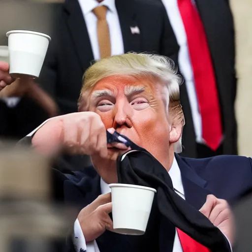 Prompt: donald trump drinking starbucks