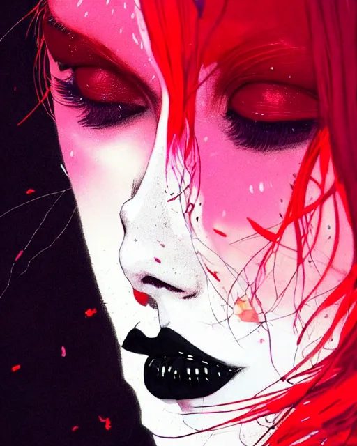 Image similar to close up, captivating, memorable, a ultradetailed beautiful photo of a unique woman wearing a hippy goth outfit standing too too too close, side view, bloom lighting staring at you by conrad roset, greg rutkowski and makoto shinkai trending on artstation