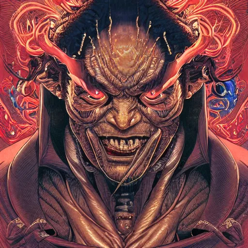 Image similar to portrait of crazy balrog, symmetrical, by yoichi hatakenaka, masamune shirow, josan gonzales and dan mumford, ayami kojima, takato yamamoto, barclay shaw, karol bak, yukito kishiro