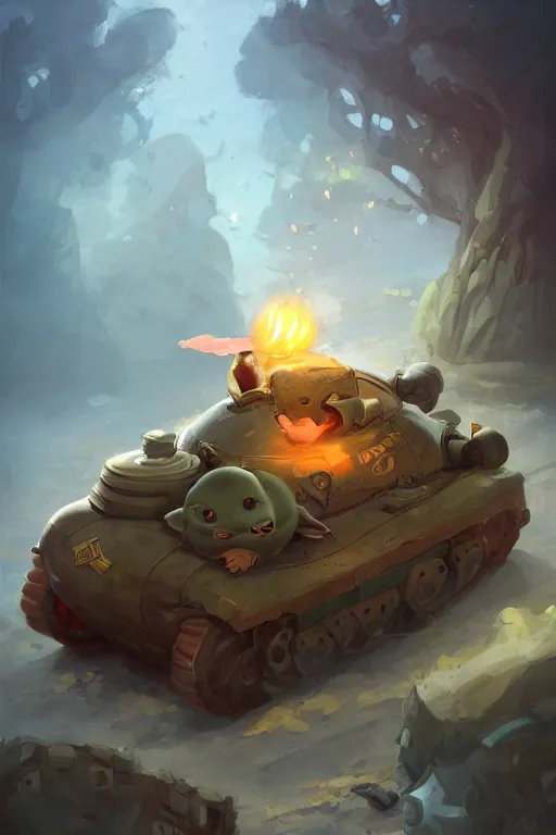 Image similar to cute little anthropomorphic Guinea Pig driving a tiny tank, tiny, small, short, American tanker outfit, cute and adorable, pretty, beautiful, DnD character art portrait, matte fantasy painting, DeviantArt Artstation, by Jason Felix by Steve Argyle by Tyler Jacobson by Peter Mohrbacher, cinematic lighting