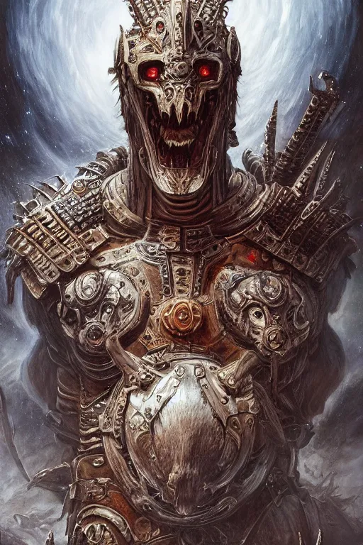 Prompt: full body concept art of Behemoth wearing ancient roman armor made with porcelain by Jeff Easley and Peter Elson + beautiful eyes, beautiful face + symmetry face + galaxy + gothic, surreal, dread + highly detailed, intricate complexity, epic composition, magical atmosphere + masterpiece, award winning + trending on artstation