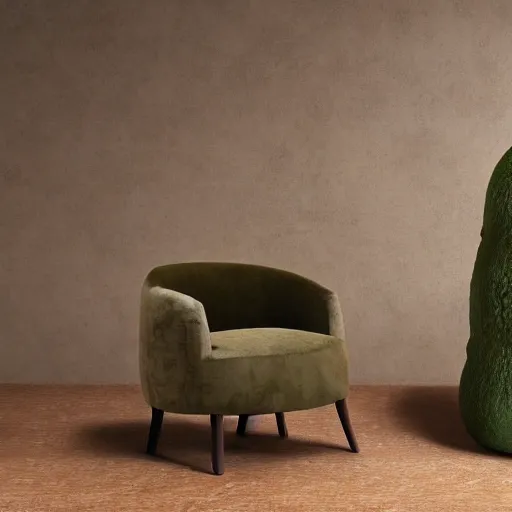 Prompt: A medium shot photograph of and avacado armchair, 8k, ultra HD