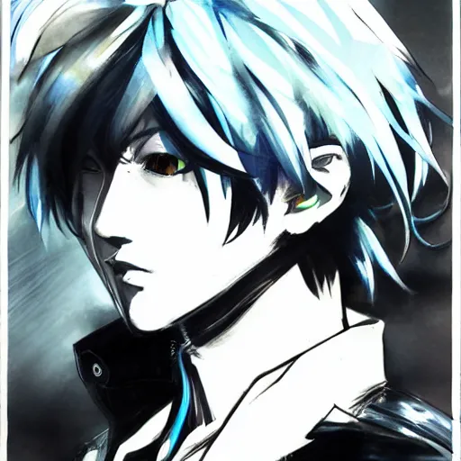 Image similar to Portrait of Makoto Yuki from Persona 3, in the art style of Yoji Shinkawa, trending on Art Station, highly detailed, concept art, great composition