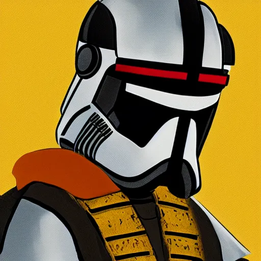 Image similar to a profile picture illustration of a samurai wearing a clone troopers helmet