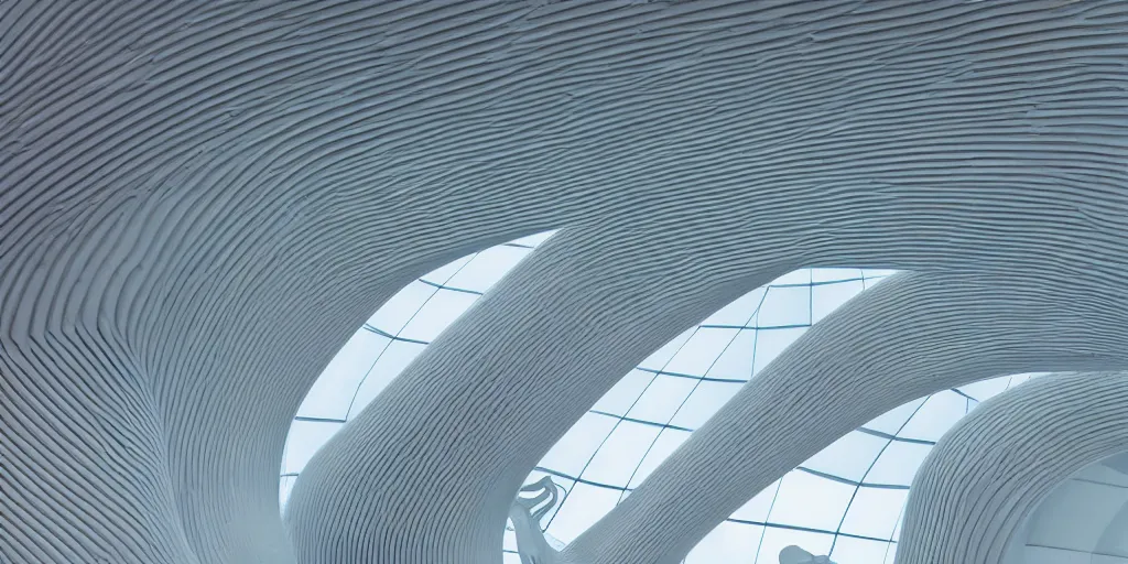 Prompt: extremely detailed stunning beautiful futuristic smooth curvilinear museum interior, gills, apertures, hyper real, 8k, 3D cinematic volumetric light, atmospheric light