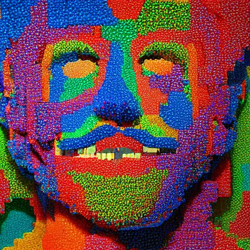Prompt: a giant human head sculpture in the sea made out of thousands of small gummy bears, in the style of chad knight, long shot, hyper detailed, hyper realistic, ray tracing, 8 k resolution, sharp focus, realistic water, award winning