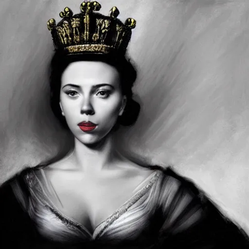 Image similar to frank frazetta portrait of scarlett johansson as queen victoria, full body, 8 k, realistic, photo real, smooth, sharp, intricate detail, hyper detail, dramatic lighting, dramatic shading