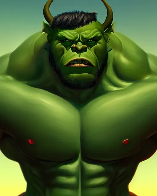 Prompt: « a 2 d portrait of a muscular green orc, reddit contest winner, ilya kuvshinov, 2 d art, parallax »