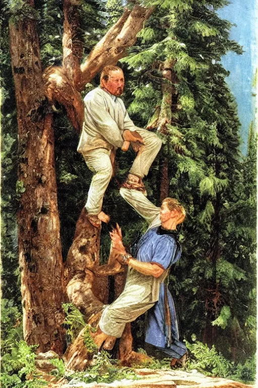 Image similar to pine falls on the head of senator, ivan shishkin style