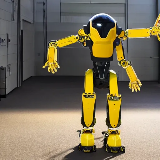 Image similar to atlas robot, boston dynamics atlas, atlas and spot, spot robot dog, humanoid robot, robot dog, yellow robot dog, boston dynamics, 2 0 2 2 promo image