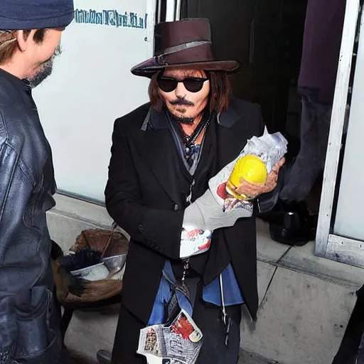 Image similar to johnny depp helping homeless people out