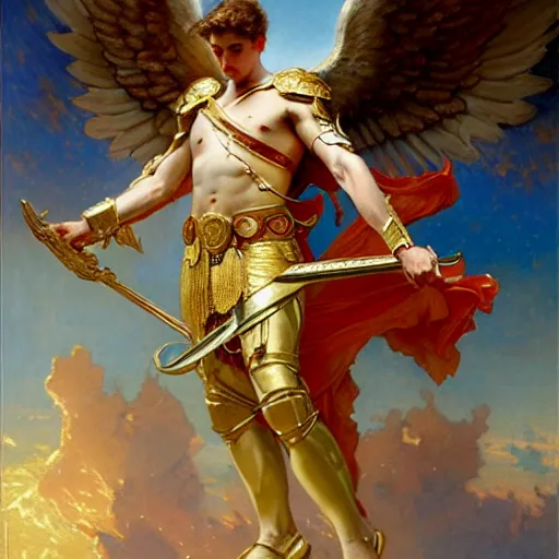Image similar to saint michael the angel, guarding the world from evil. highly detailed painting by gaston bussiere, greg rutkowski, j c leyendecker 8 k
