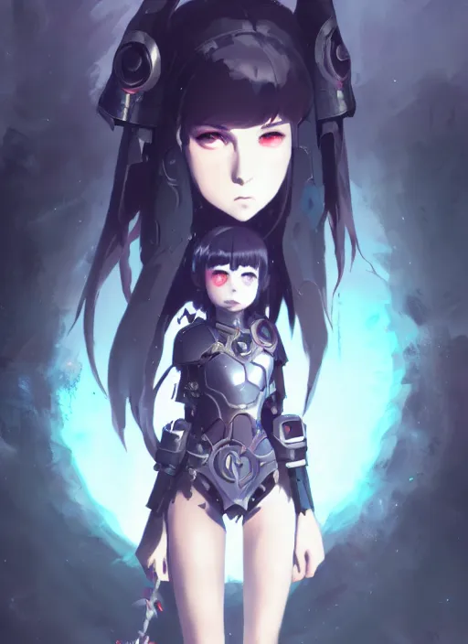 Prompt: portrait of cute goth girl in cyber armor, warhammer, illustration concept art anime key visual trending pixiv fanbox by wlop and greg rutkowski and makoto shinkai and studio ghibli