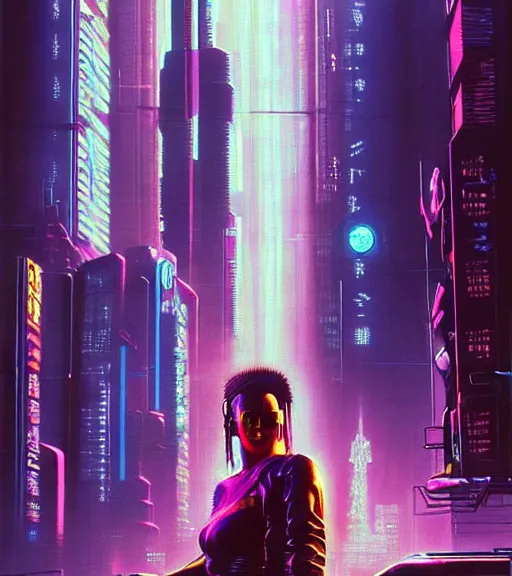 Image similar to a portrait of a cyberpunk person, Night City, cyberpunk 2077, very very coherent painting, 1979 OMNI Magazine Cover, street level neo-Tokyo in Cyberpunk 2077 style by Vincent Di Fate by mark arian by artgerm, 4k, 8k, HD, trending on artstation