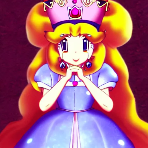 Image similar to young princess peach crowned empress of the mushroom kingdom, anime style, coronation, cinematic lighting, 1 6 th century,