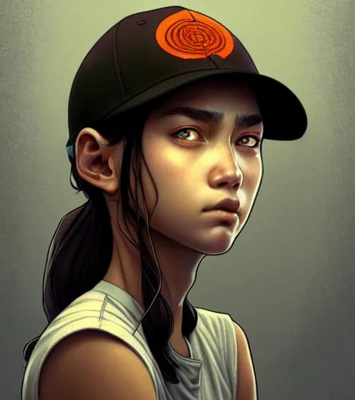 Prompt: symmetry ( clementine from the walking dead wearing her iconic baseball hat portrait ) ultra detailed, intricate, anime, dynamic lighting, digital art, digital painting, art station, wlop, sharp focus, illustration, art by artgerm and greg rutkowski and alphonse mucha