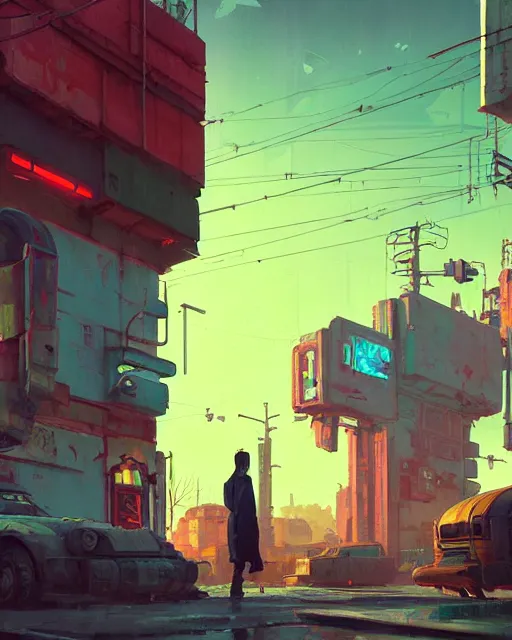 Image similar to painting of cyberpunk soviet village, detailed, by simon stalenhag, cory loftis, james gilleard, atey ghailan, makoto shinkai, goro fujita, studio ghibli, rim light, exquisite lighting, clear focus, very coherent, plain background, soft painting